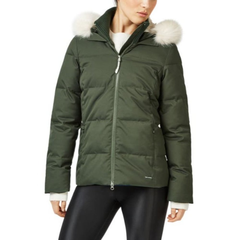 NWT Sweaty Betty North Pole Primaloft Short Coat Faux Fur Hood Green Size M
